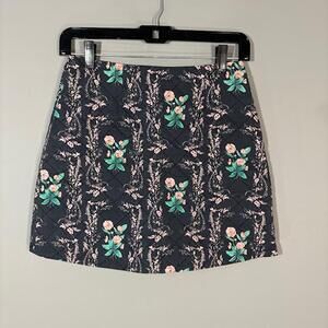 Rachel Antonoff Skirt Womens 2 Gray Floral Quilted A Line Mini Cotton Lined